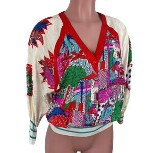 Vintage 80s Diane Freis Original 100% Silk Blouse Medium Maximalist AOP